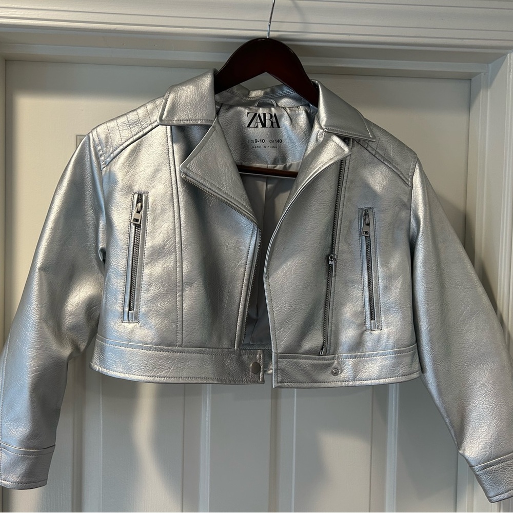 Girls Silver Leather Jacket